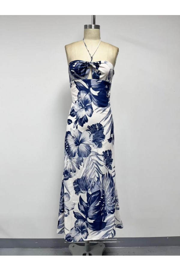 VID53580 / The Vintage Shop<br/>LINEN HALTER NECK MAXI DRESS